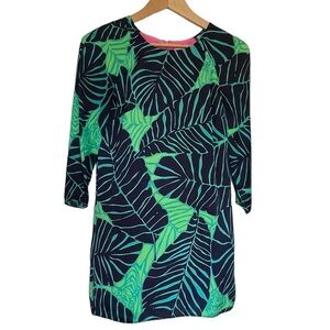 LILLY PULITZER Silky Navy/Green Floral Dress 3/4 Sleeve - Size 4